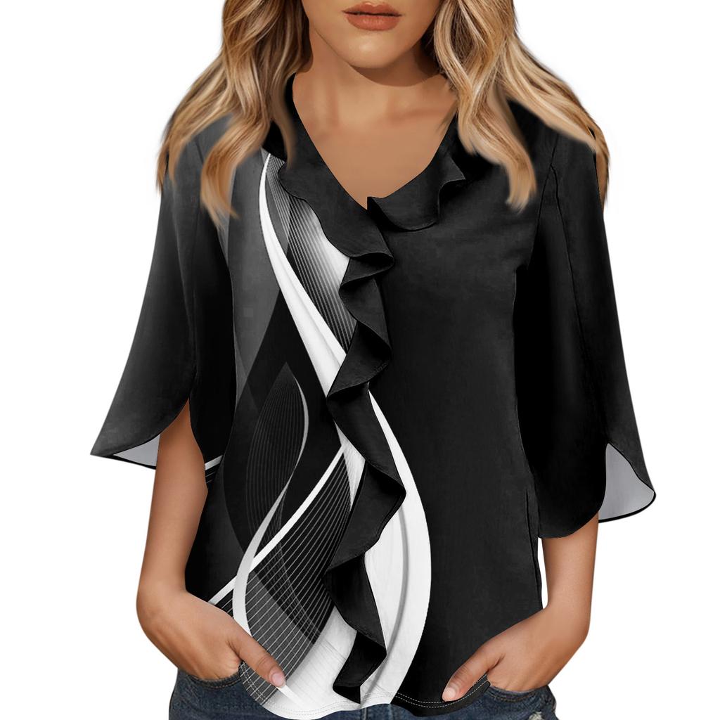 Рубашки с рукавом 3/4 для женщин, милые топы, футболки с рисунком, блузки, повседневные базовые топы больших размеров, пуловеры