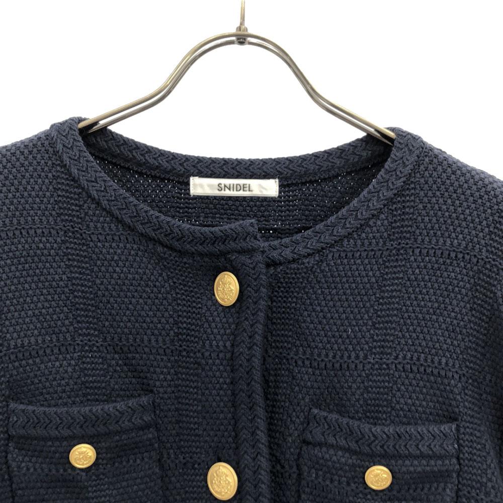 SNIDEL SWNJ241118 Твидовый вязаный жакет с длинным рукавом F Темно-синий Женский Б/у