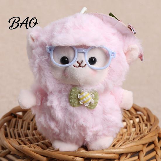 Fashionable Purse Charm Plush Sheep Doll Pendant for Bags And Keys, Soft Curly Stuffed Animal Keychain Kawaii Accessory with Bow Glasses Accessories,