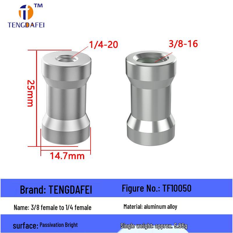 Reversible 1/4" Male To 3/8" Female Adapter for Camera Tripod Ball Head with M4-M8 Conversion Screws