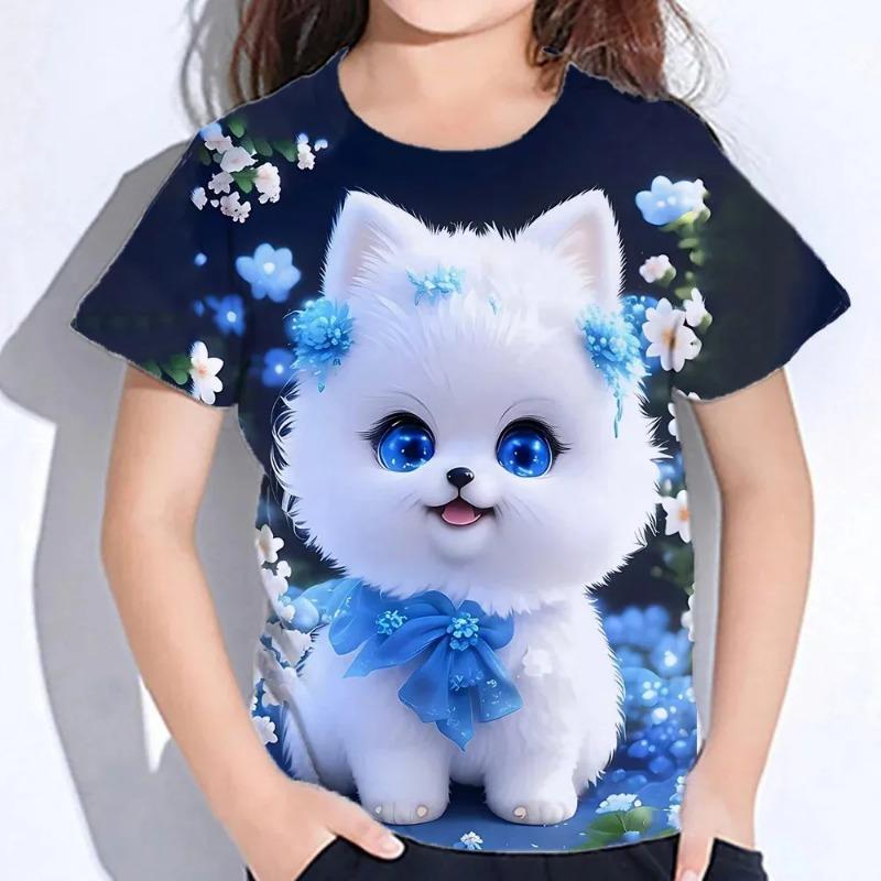 Детская одежда 3D-принт Kawaii Cat Pattern Футболки с коротким рукавом Топы 2025 Детская одежда Одежда для девочек и мальчиков от 2 до 8 лет