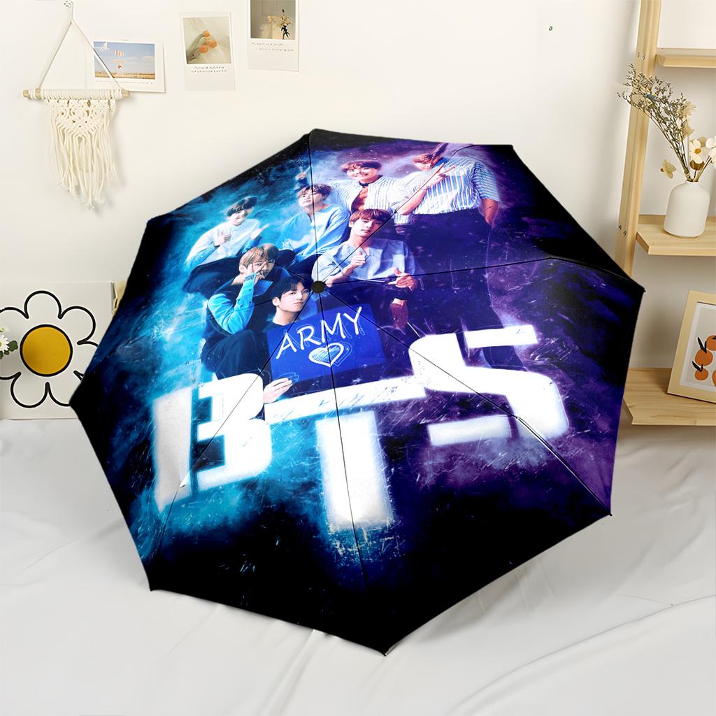 Love Bts Compact Travel Automatic Umbrella Compact & Durable 8-Rib Design Sturdy Construction All-Season Umbrella for Travel Stylish Accessory