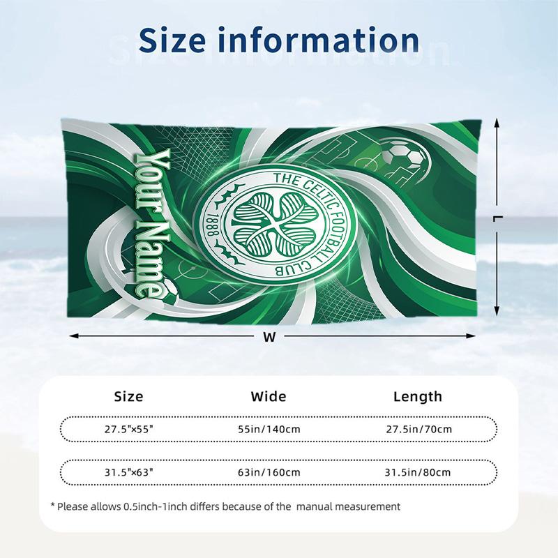 Beach Towel Custom Name Text, Quick Dry Large Towel For Beach HomeCeltic FC
