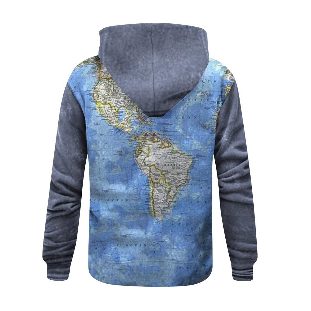 Модный свободный мужской и женский свитер с капюшоном с длинным рукавом и принтом