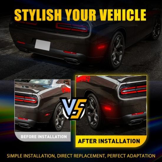 2X For 2015- Dodge Challenger LED Clear Lens Red Rear Side Marker Lights EOA