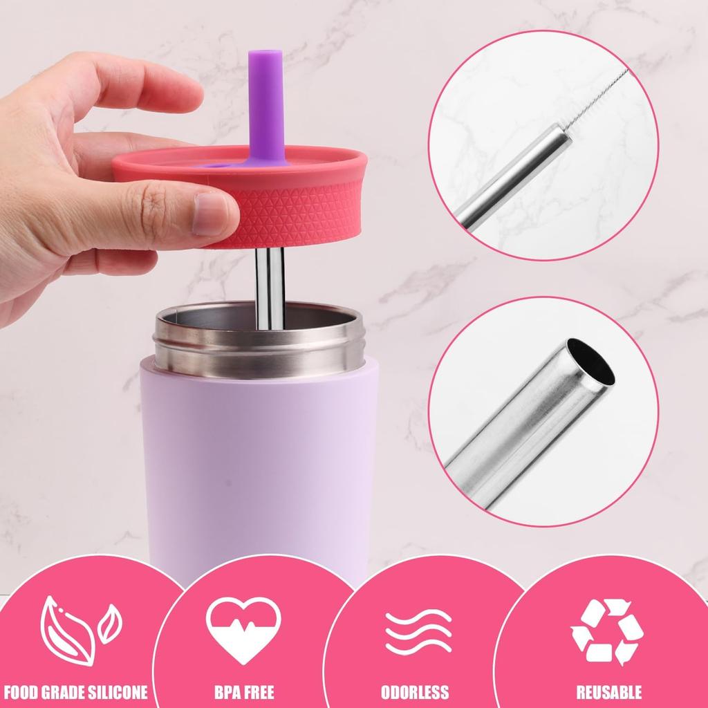4pcs Metal Straw for Owala Kids 12 OZ Stainless Steel Tumbler, Reble Stainless Steel Replacement Straws with 2pcs Cleaning Brushes Compatible with