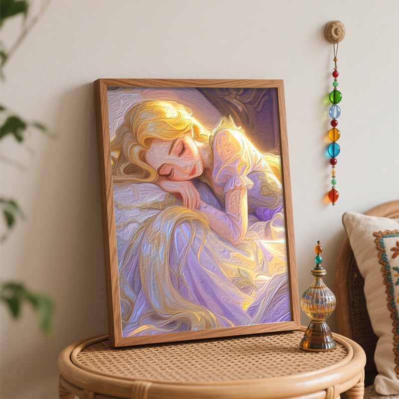 Disney digital oil painting sleeping princess gold hair art handmade diy gift home decoration