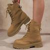 Fashion Casual Thick Bottom Khaki Ankle Boots 2025 Winter Lace Up Women's Combat Boots with Platform Non Slip Hiking Shoes for Women