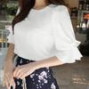 Women Casual O-neck Summer Ruffles 3/4 Sleeve Loose Blouse