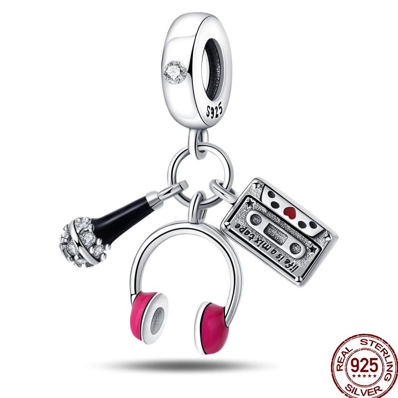 Music Series Copper Headphones Music Note Pendant Beads Suitable For 3Mm Original Bracelet Diy