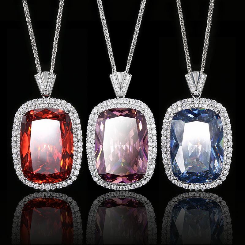 New Jewelry Copper Bottom Gold-Plated Fashion Imitation Color Treasure Temperament Pendant Necklace Main Stone 20 * 28