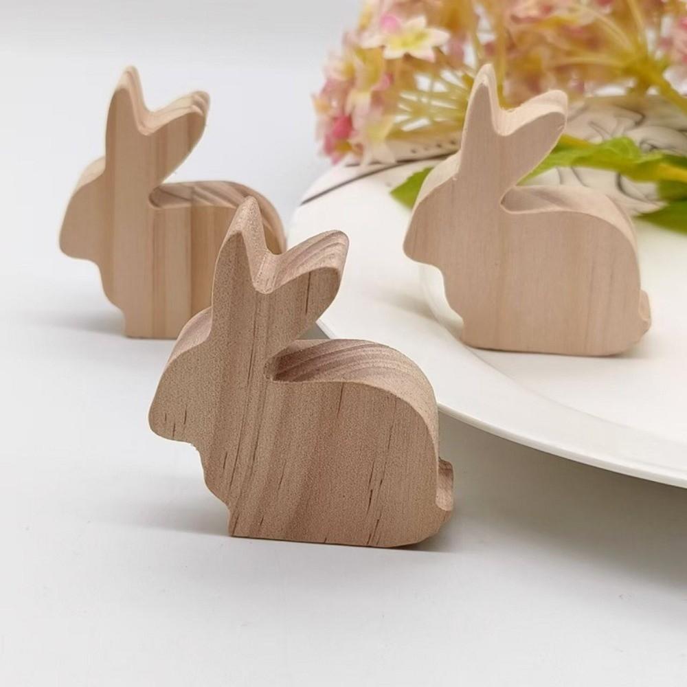 6Pcs Standing Easter Rabbit Ornaments Realistic Handmade Wooden Bunny Decorative Unfinished Handicraft Bunny Figurine