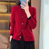 Contrasting Color Fake Two-piece Knitted Cardigan Women's Autumn and Winter New Round Neck Age-reducing Sweater Jacket Single-breasted Top