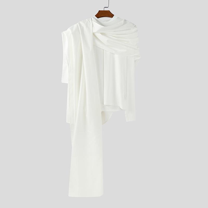 INCERUN Autumn Men Swing Collar Long Sleeve Irregular Layers Casual Gothic Tops T-shirts