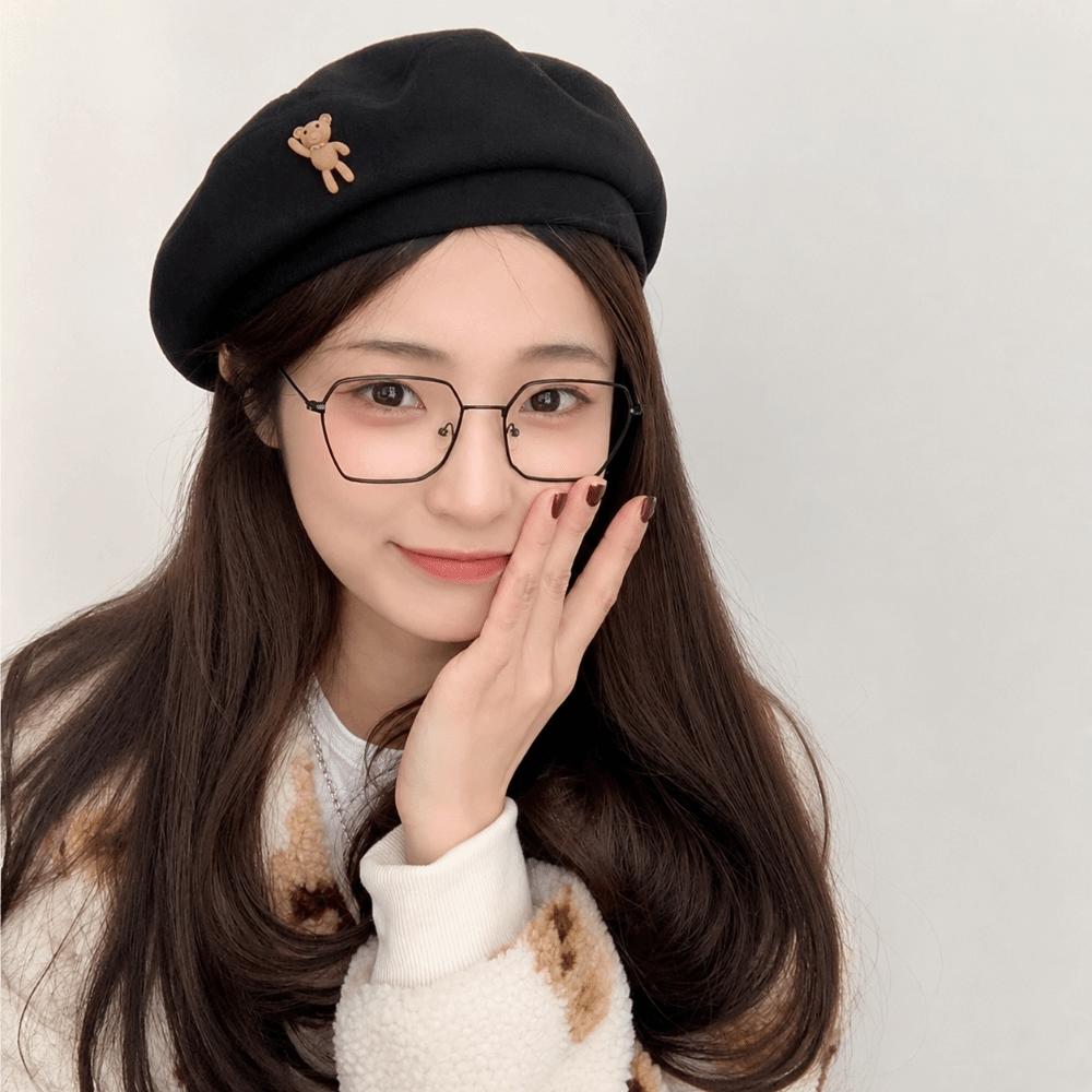 Solid Color Woolen Newsboy Hat Little Bear Beret Hat Retro Cloud Painter Cap Women Girl