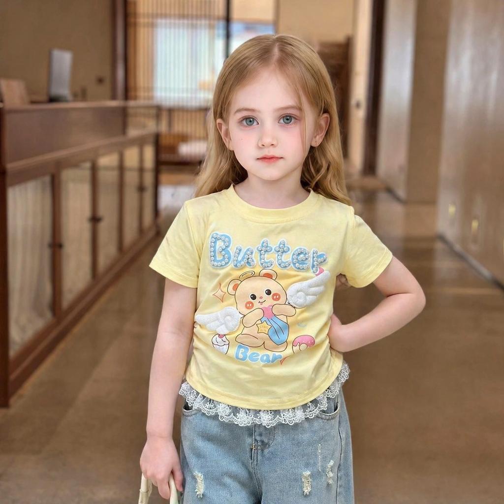 Girls Summer Lightweight Cartoon Short Sleeve T Shirt Cute Princess Top