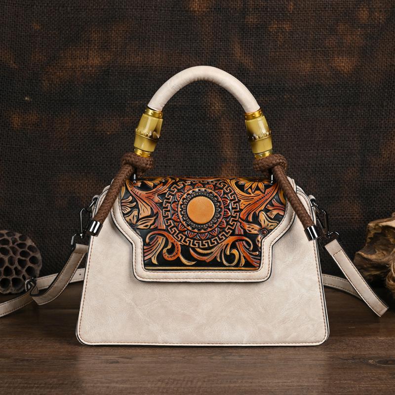 Johnature Винтажная женская кожаная сумка с тиснением ручной работы, роскошная сумка, универсальные женские сумки на плечо и через плечо