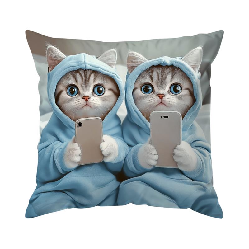 Домашний Декор Милые Кошки Со Смартфонами Печатный Чехол На Подушку Чехол Для Подушки Подходит Для Дивана Спальни Автомобиля Чехол На Подушку