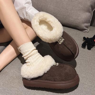 Модные новые нескользящие зимние женские тапочки для улицы 2024 года, горячая распродажа, женские сапоги, теплые короткие плюшевые туфли для улицы с круглым носком для женщин