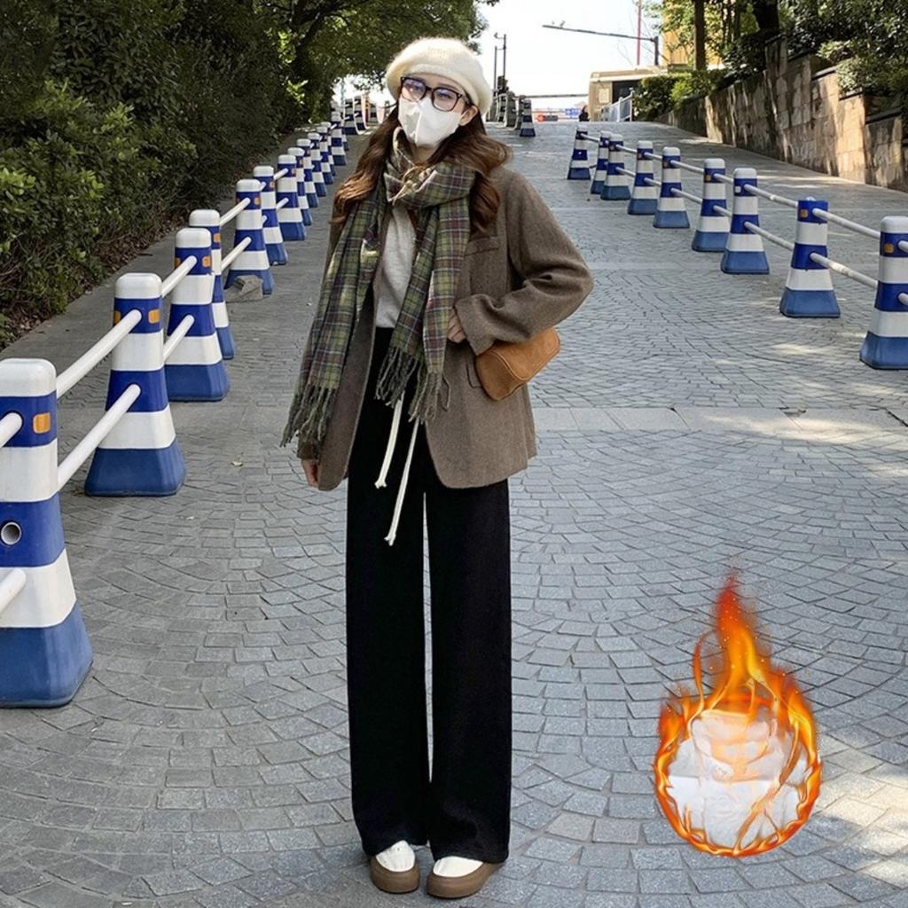 Плюшевые, Вязаные брюки, Женские брюки, Плюшевые, Утепленные, Брюки с высокой талией, Свободные, Повседневные брюки, Брюки прямого кроя, Брюки широкого кроя