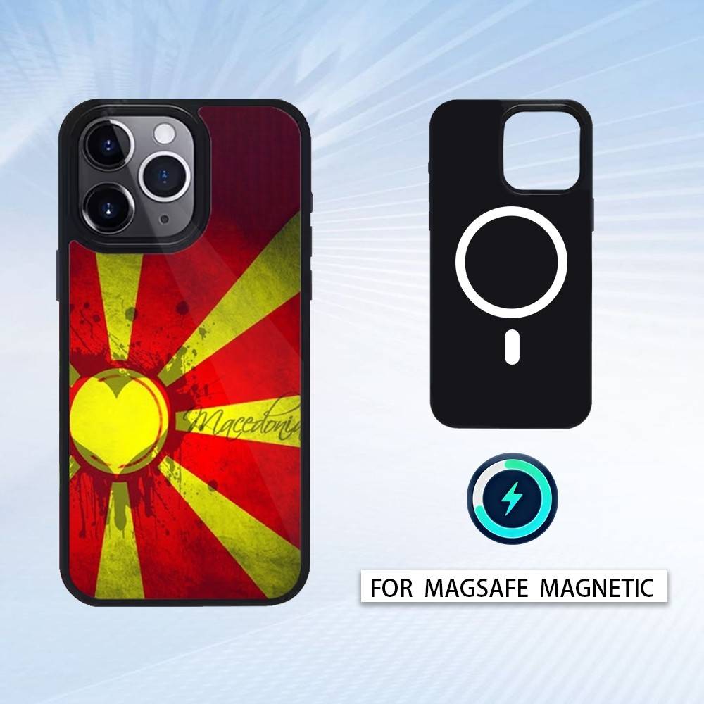 M-Macedonia Flag Phone Case For iPhone17,16,15,14,13,12,Pro,Max,Magnetic For Magsafe Wireless Charging