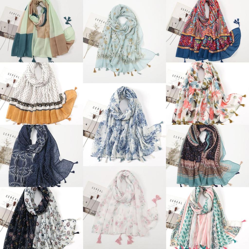 Литературный небольшой свежий хлопковый и льняной ретро-шарф с бахромой, женский напечатанный красивый шелковый шарф, японская солнцезащитная шаль