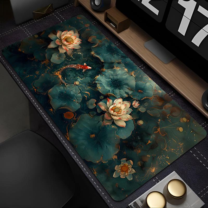 Gaming Mouse Pad with Stitched Edge Non-Slip Rubber Base Koi Fish Extended Desk Mat Keyboard Mousepad for Office Home Computer