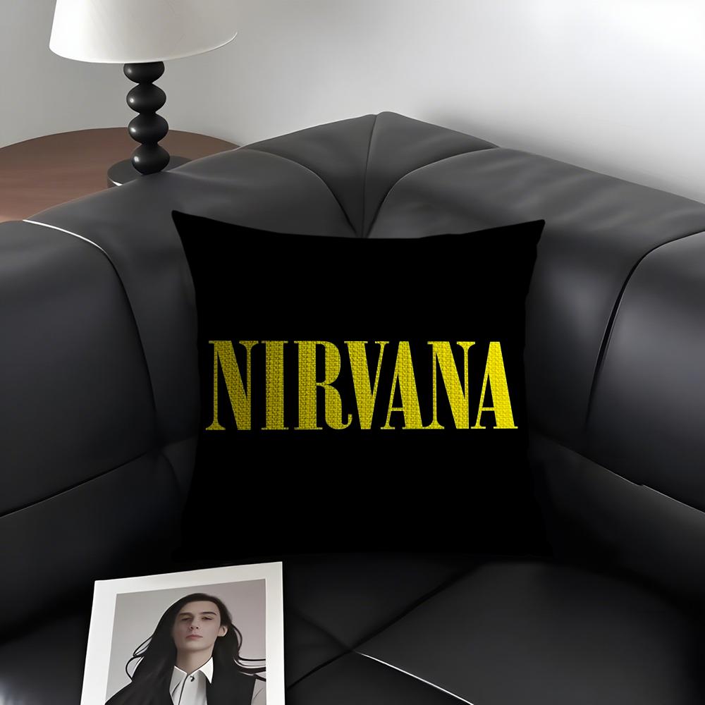 NNirVana Band Cushion Cover Natural Linen Organic Fabric DoubleSided Printing Sofa Home Decor Gift Pillow Case