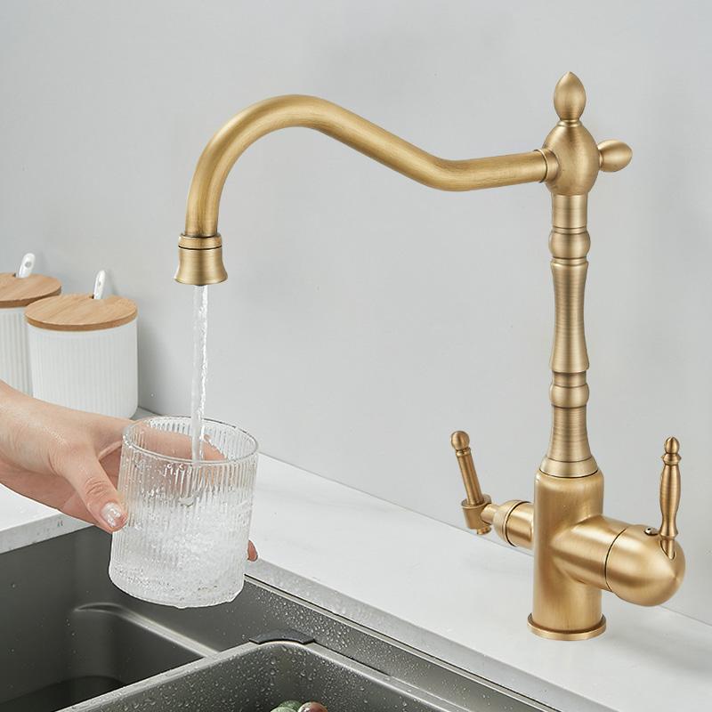Латунный старинный светильник класса люкс три в одном кран для чистой воды для бытовой раковины кран для горячей и холодной воды с защитой от брызг E1489