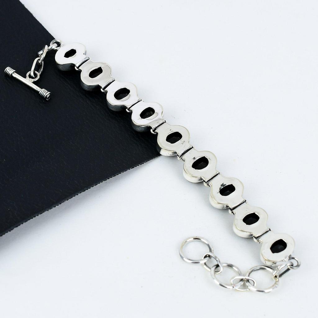 Браслет из натурального черного оникса ручной работы из стерлингового серебра 925 пробы, браслет из черного оникса для жены, браслет унисекс, подарок на День благодарения