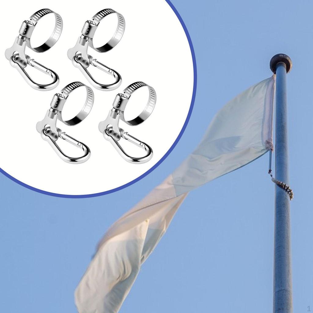 4 Pieces Flag Pole Clips Rings Flagpole Clamp, Grommet for Gardens