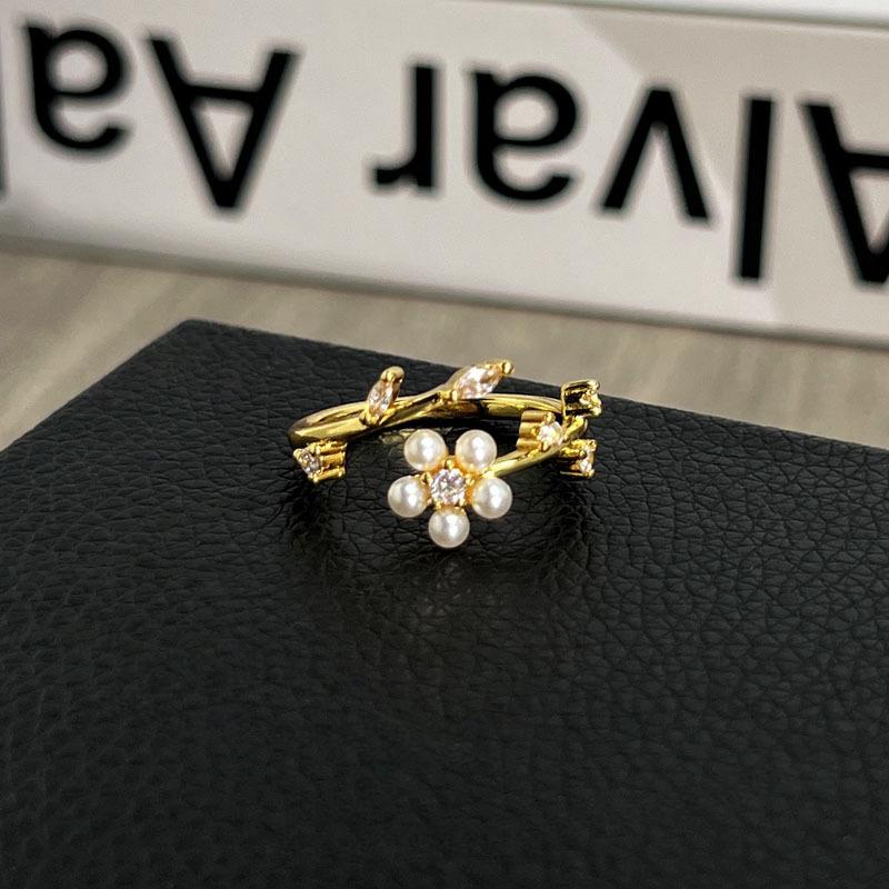 Vintage court style high-end gourd fingertip colorful flower pearl ring femininity mix and match fashion index finger ring