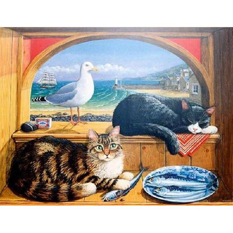 5D DIY алмазная живопись милый кот Алмазная вышивка оконный пейзаж вышивка крестом полная квадратная круглая дрель ремесла домашний декор подарок