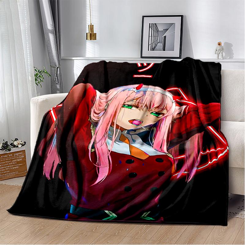 Zero Two 29 Style Cartoon 002 Hiro Sexy Girl DARLING in The FRANXX Flannel Blanket,Soft Throw Blanket for Home Bedroom Bed Sofa