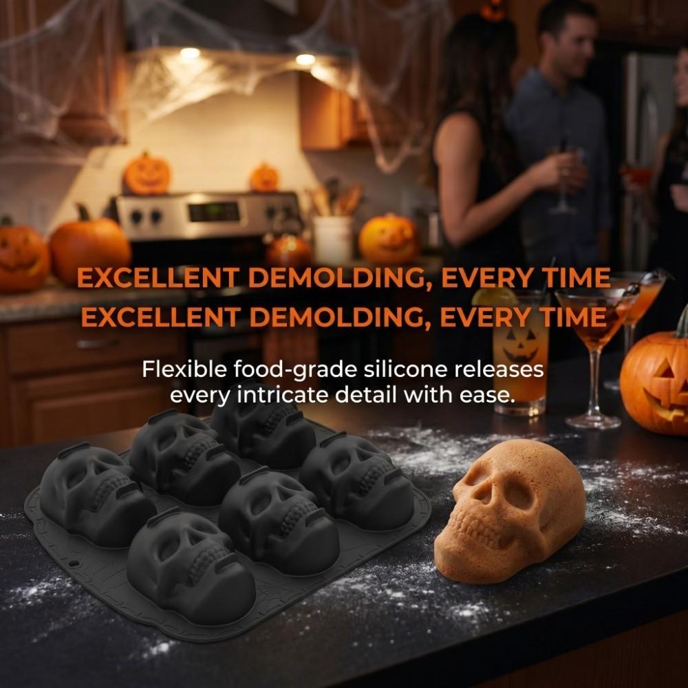 Soft Silicone Skull Head Baking Mold Food Grade Halloween Skull Cake Mold Home Kitchen DIY Baking