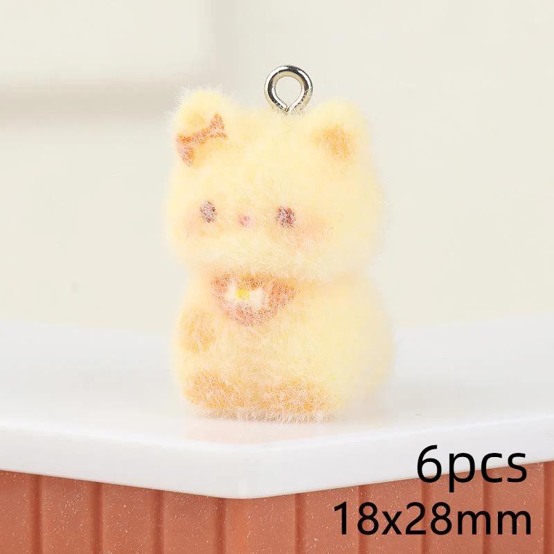 6 шт. Мультяшный flocked смоляной кот-шарм Милый 3D котенок-подвеска Аксессуар для изготовления бижутерии своими руками Для брелка телефона Сумки Украшение