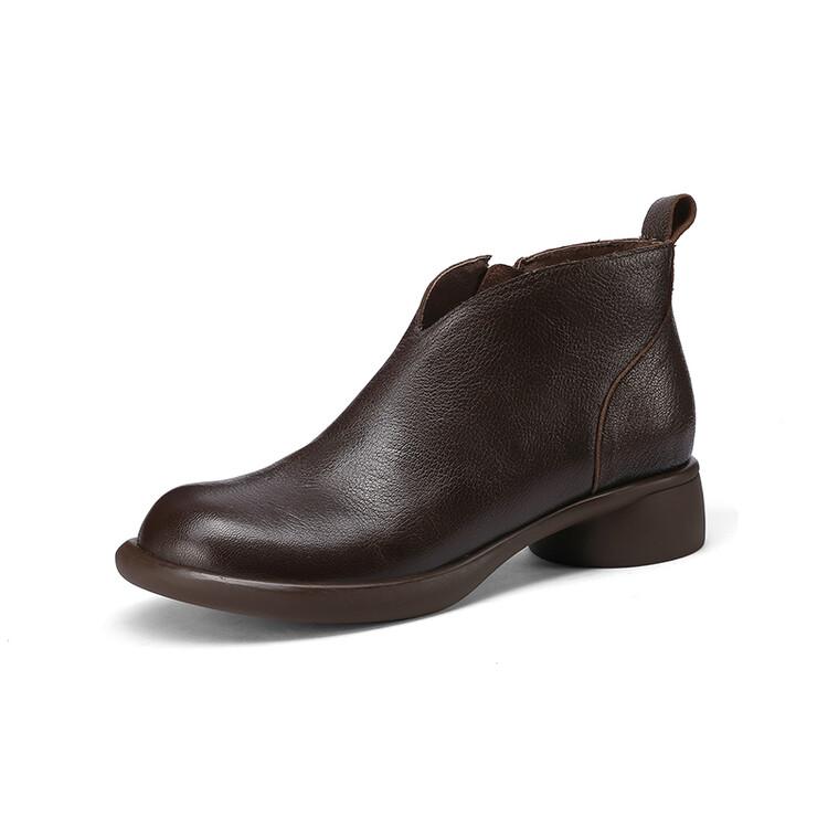 Модные новые осенне-зимние женские ботинки из натуральной кожи, модные ботильоны с круглым носком для женщин, короткие ботинки, обувь на массивном каблуке, ботинес мухер