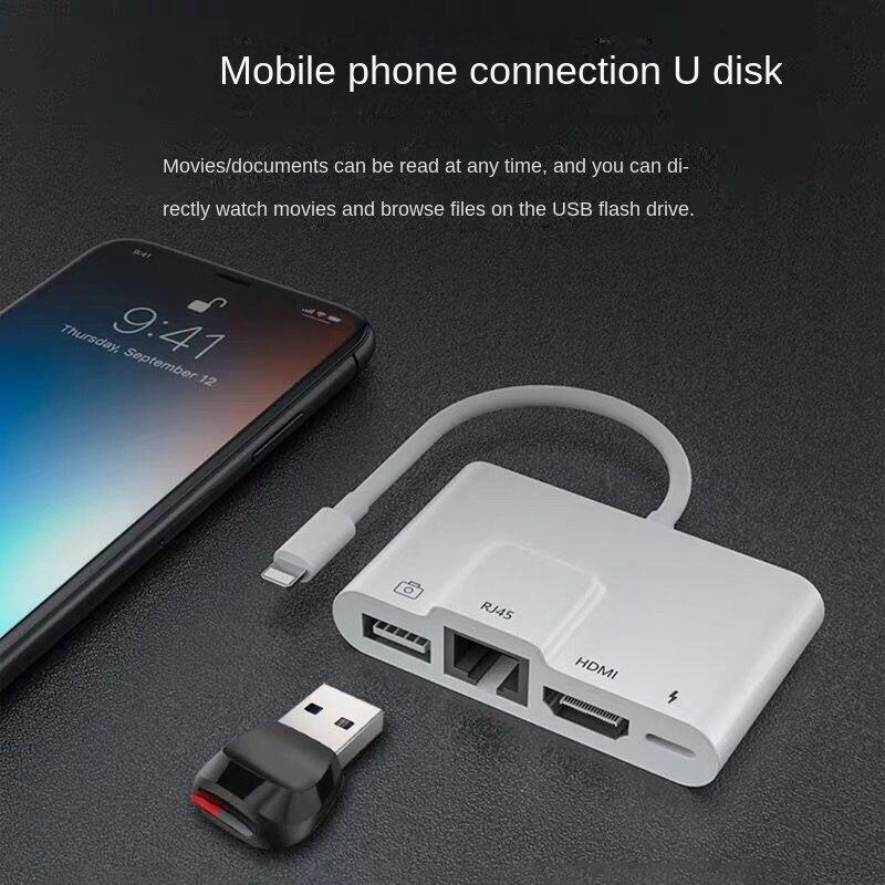 Конвертер сетевого кабеля мобильного телефона Apple, подключение Ipai к адаптеру Ethernet, подключение iPhone к ТВ-проекции с одним и тем же экраном