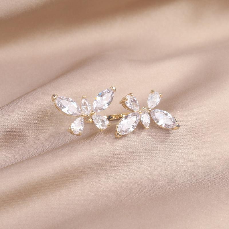 Корейская мода ювелирные изделия 14K настоящее золото гальваническое цирконовое кольцо бабочка роскошное женское свадебное выпускное вечернее кольцо