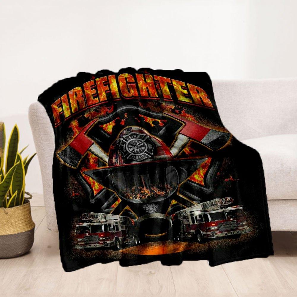 Firefighter Helmet T-Shirt - Fire Department GearBlanket Flannel Throw Blanket for Sofa, Bed, Travel, Camping, Office, Couch, Chair, And Bed