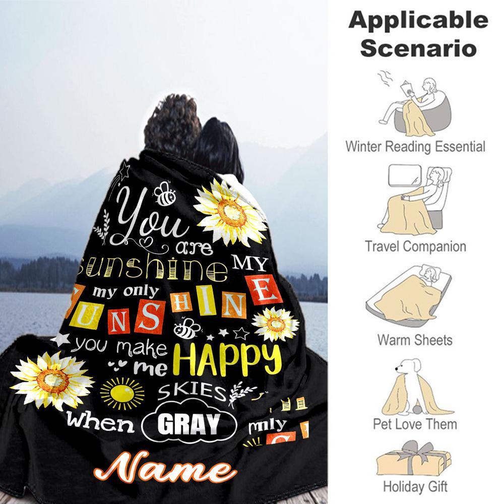 Yellow Sunflower222 Personalized Text Blanket Cozy Personalized Blanket Comfortable Great for Bed Sofa Office Chair Living Room