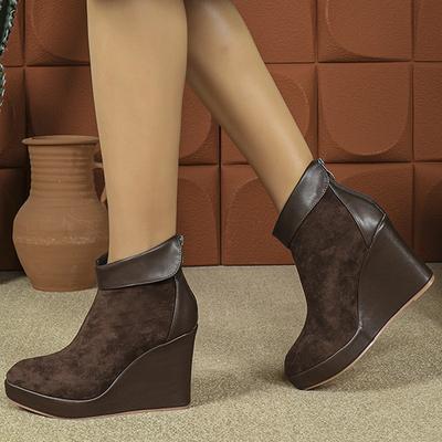 Обувь Осень 2025 Женские Ботильоны на Высоком Каблуке Модные Женские Клинья Вечерняя Обувь 10 см Большой Размер 42