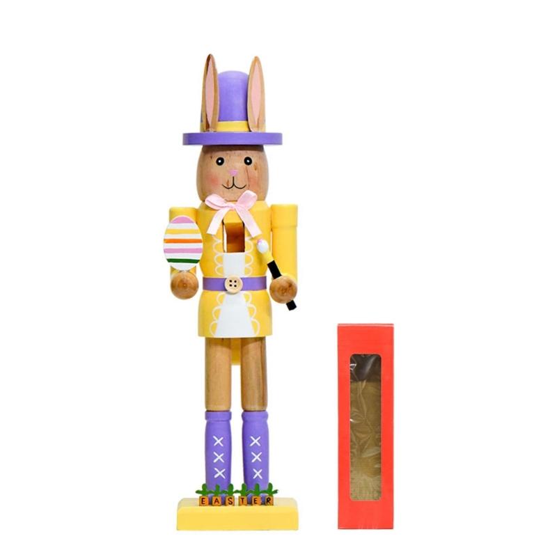 Artistic 12Inch Easters Rabbit Nutcrackers Wooden Figurine Ornament with Hat and Colorful Body for Holiday Decoration