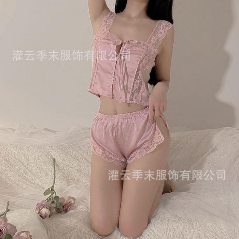 Sex underwear pure desire style sexy square neck lace-up ice silk summer thin sexy split suspender women