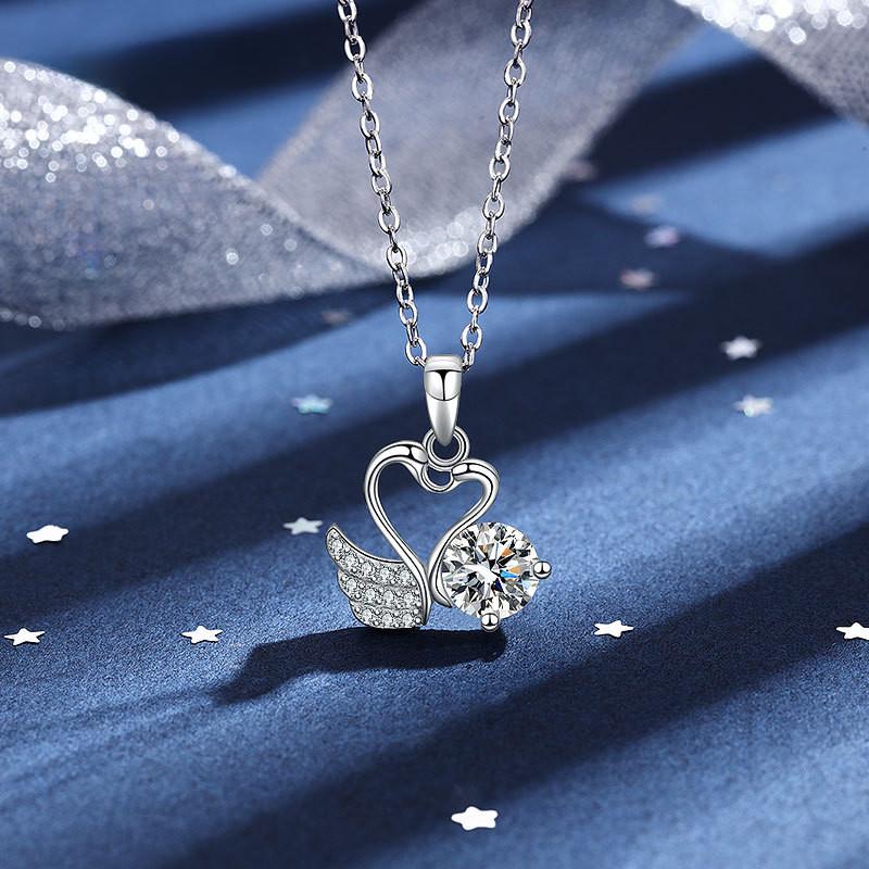 Подарок на День святого Валентина, 1 карат, муассанит, ожерелье из лебедя, бриллиантовый кулон, белое золото 14 карат, стерлинговое серебро, свадебное обручальное ожерелье