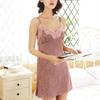 Leopard Pattern Suspender Nightdress Women's Summer Thin Sexy Silk With Bra Lace Nightgown