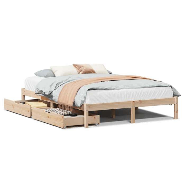 VidaXL Cadre de lit avec tiroirs 140x190 cm bois de pin massif, sommier, cadre de lit double, cadre de lit en bois massif, 3301428