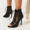 Fashion Fashion Summer Jazz Dance Shoes Peep Toe Ankle Boots For Women Sexy High Heels Lace-up Black White Sandals Female Large Size 45