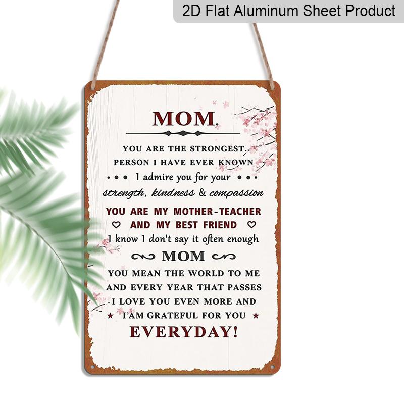 2D Flat, 1pc "Mom You Mean The World To Me" Aluminium Sign - 8"x12" Rustic Cherry Blossom Decor, Inspirational Mother's Day Wall Art, Perfect for Mom