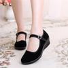 Women Fashion Sweet Round Toe Comfort Buckle Strap Anti Skid Shoes Lady Retro Chinese Traditional Black Suede Shoes Sapatos Ga70